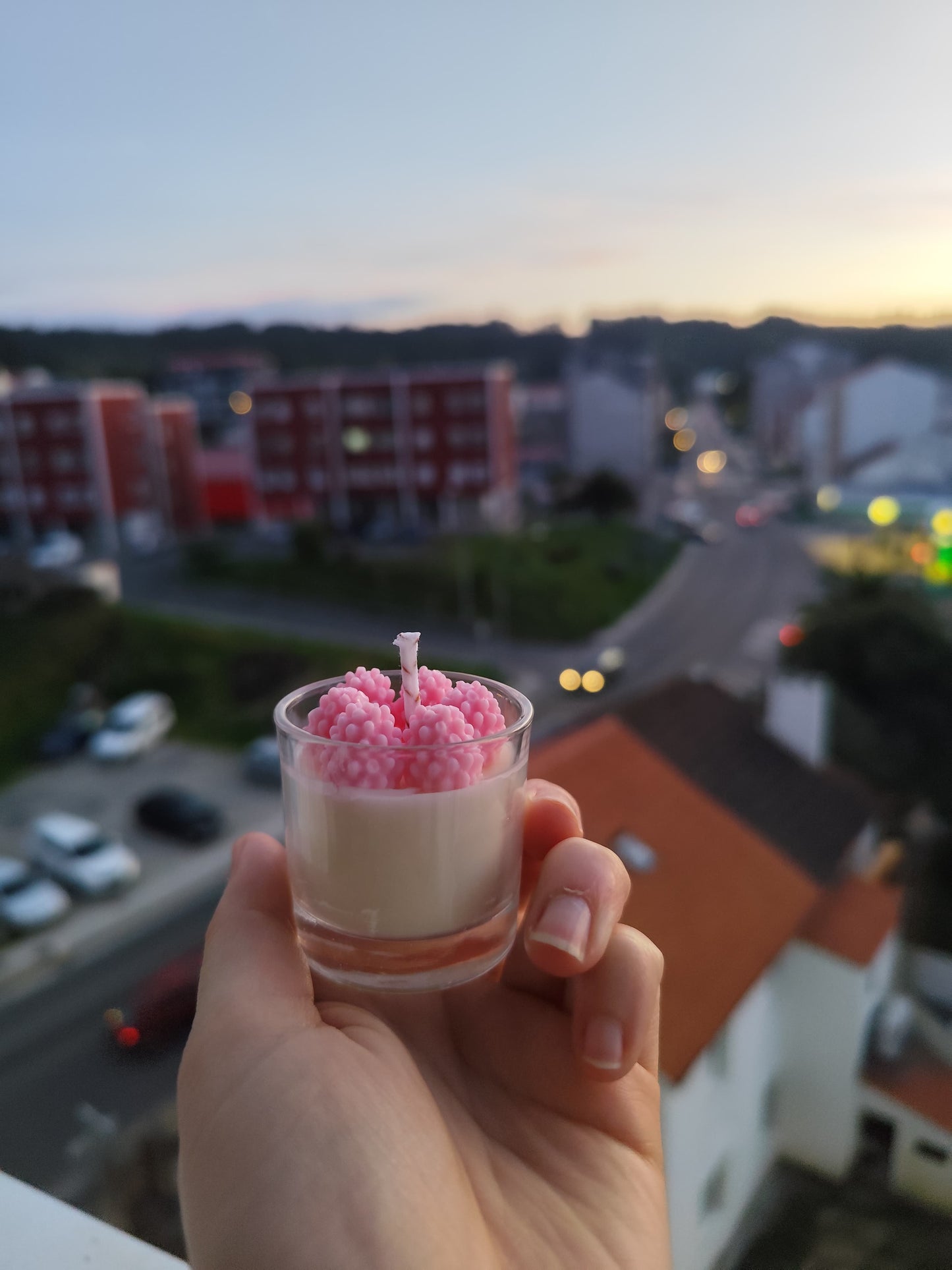 Vela vaso con frambuesas