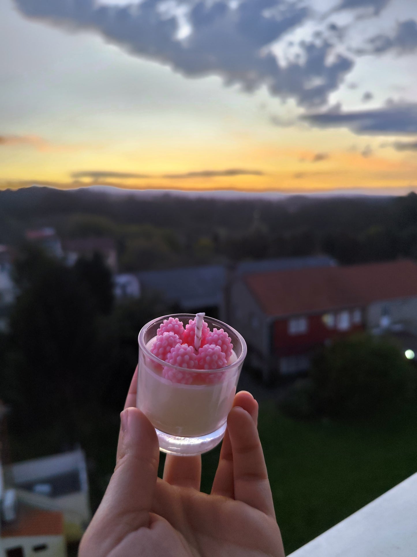 Vela vaso con frambuesas