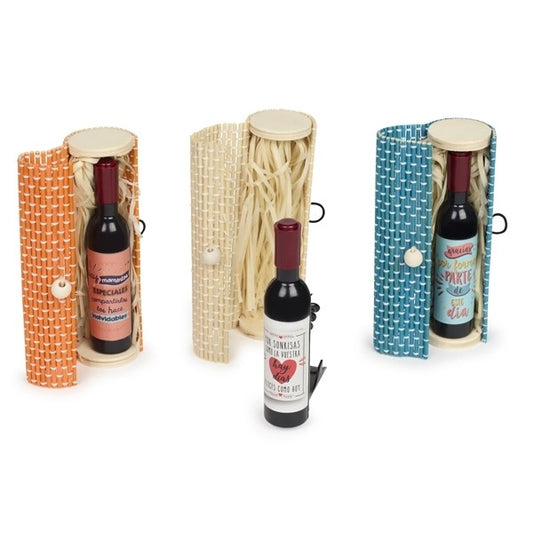 Caja bambú + abridor botella frases