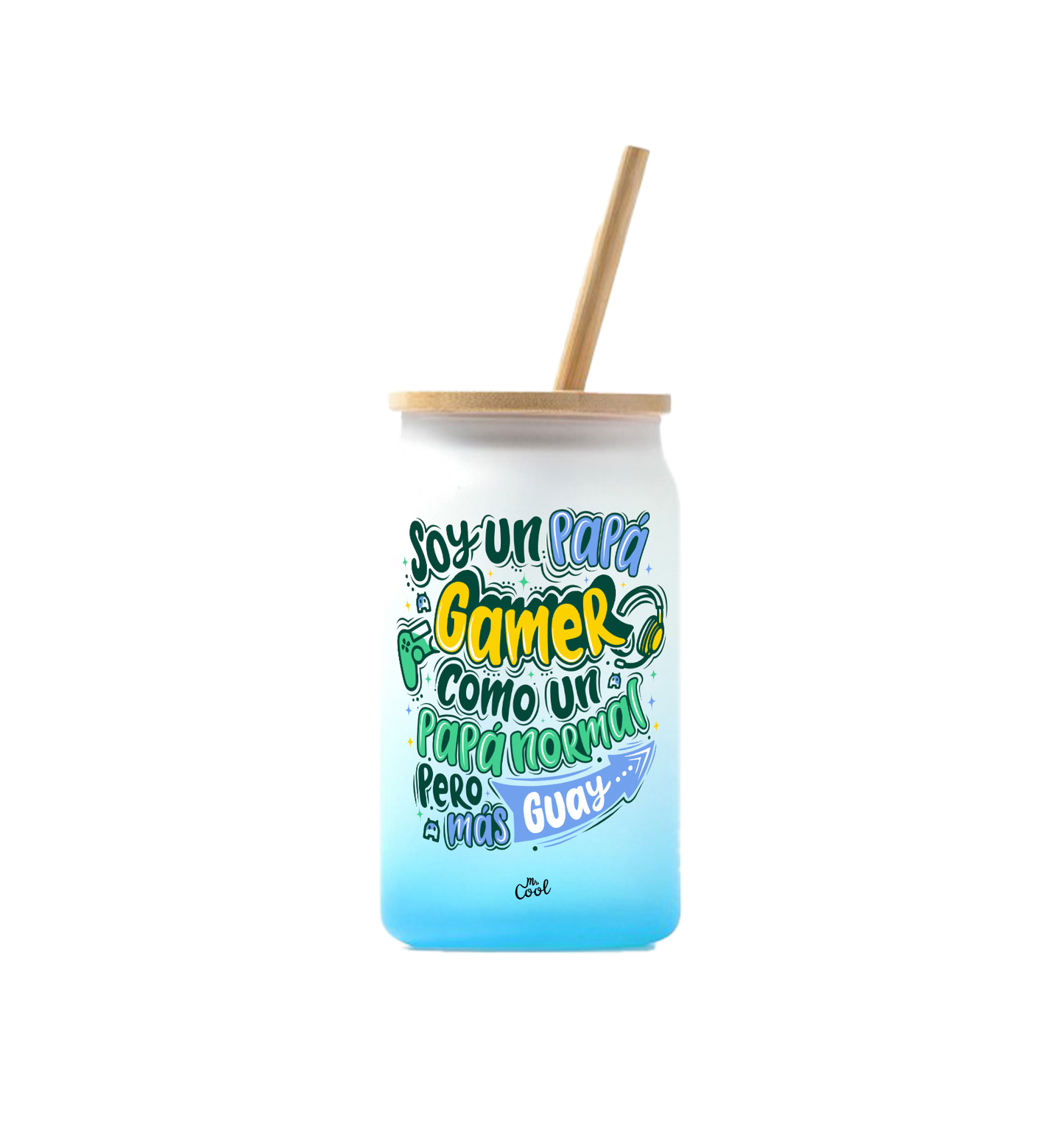 Vaso de cristal degradado – Soy un papa gamer como un papa normal pero mas guay