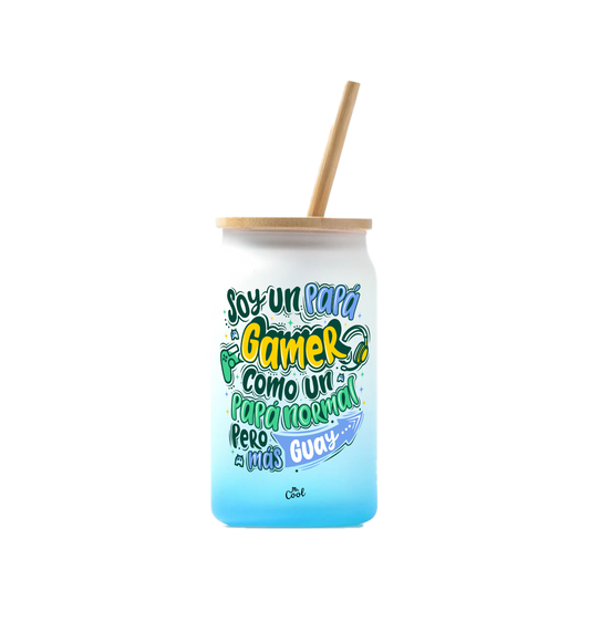 Vaso de cristal degradado – Soy un papa gamer como un papa normal pero mas guay